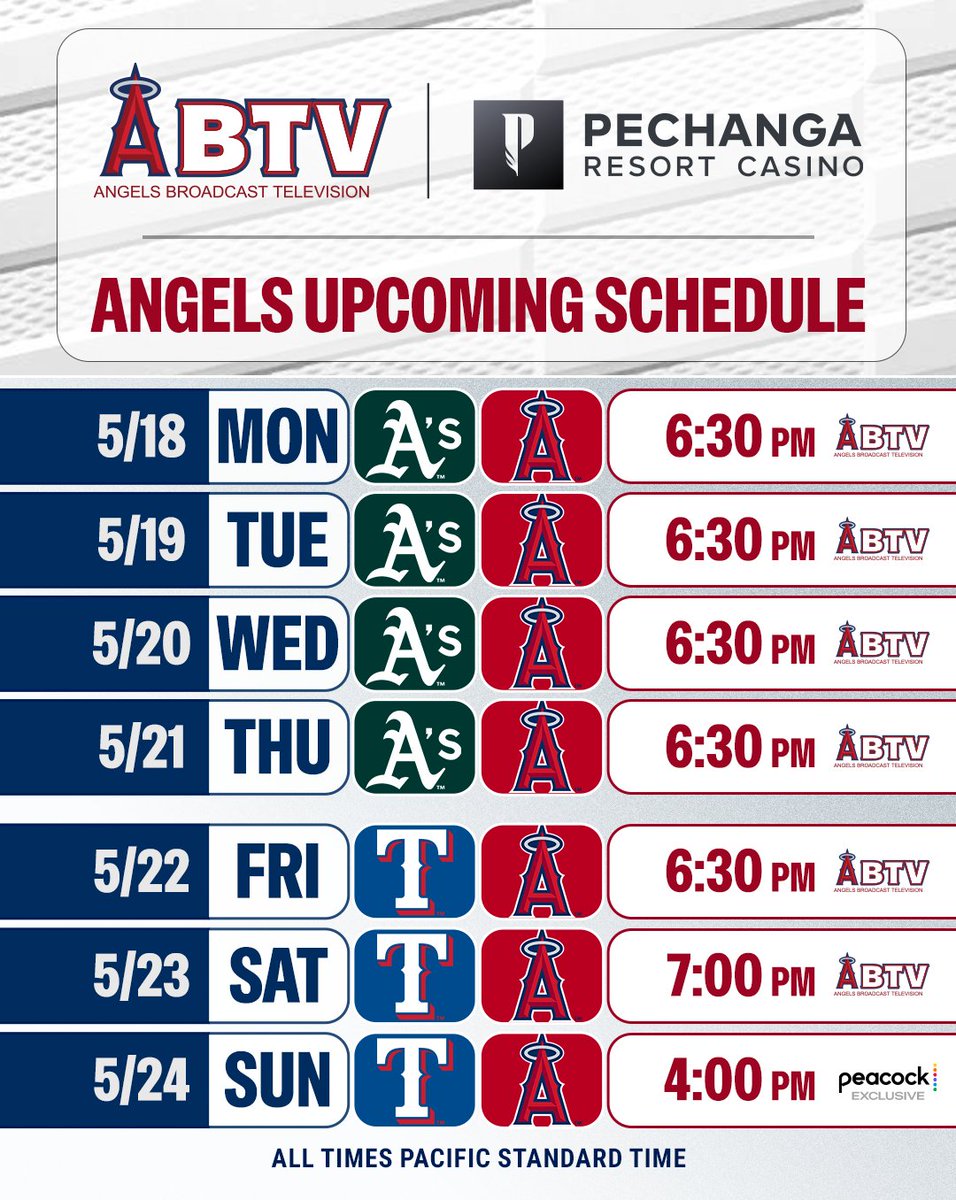 WatchABTV's tweet photo. The @Angels homestand continues this week as they take on two division rivals, the Athletics and Rangers! https://t.co/OLADFuFd0u