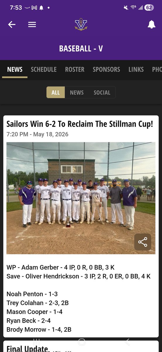 WesTeaches's tweet photo. Stillman Cup W! Well done, @TheSailorNation @VermilionHSOH ! https://t.co/qzj9c0NBa7
