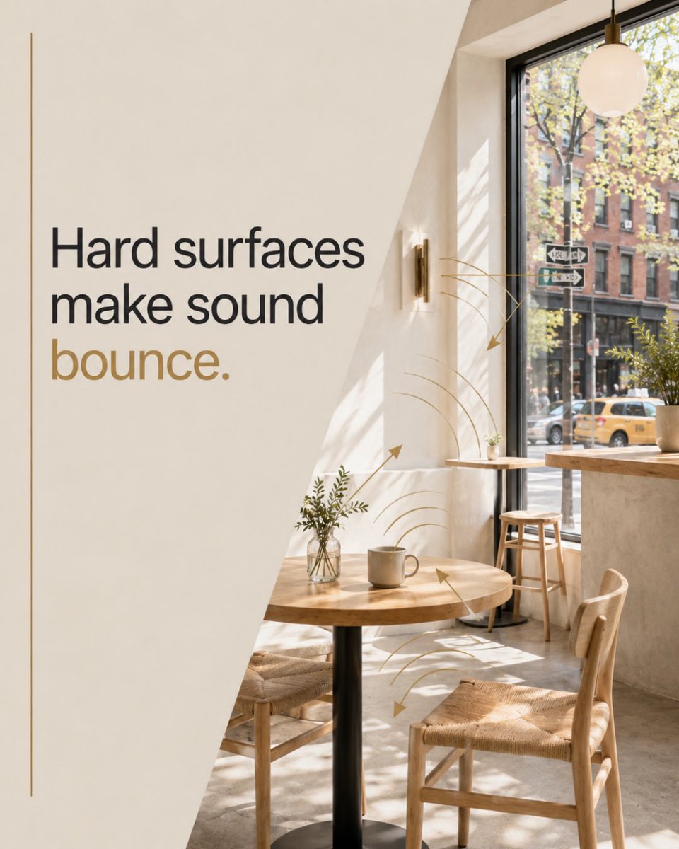 NYSoundproofing's tweet photo. A beautiful restaurant can still feel too loud if the acoustics are wrong. Glass, tile, concrete, and high ceilings create echo, making guests talk louder. Smart restaurant acoustics and noise reduction help the space feel calmer, clearer, and more comfortable. https://t.co/1qmOLCjc41