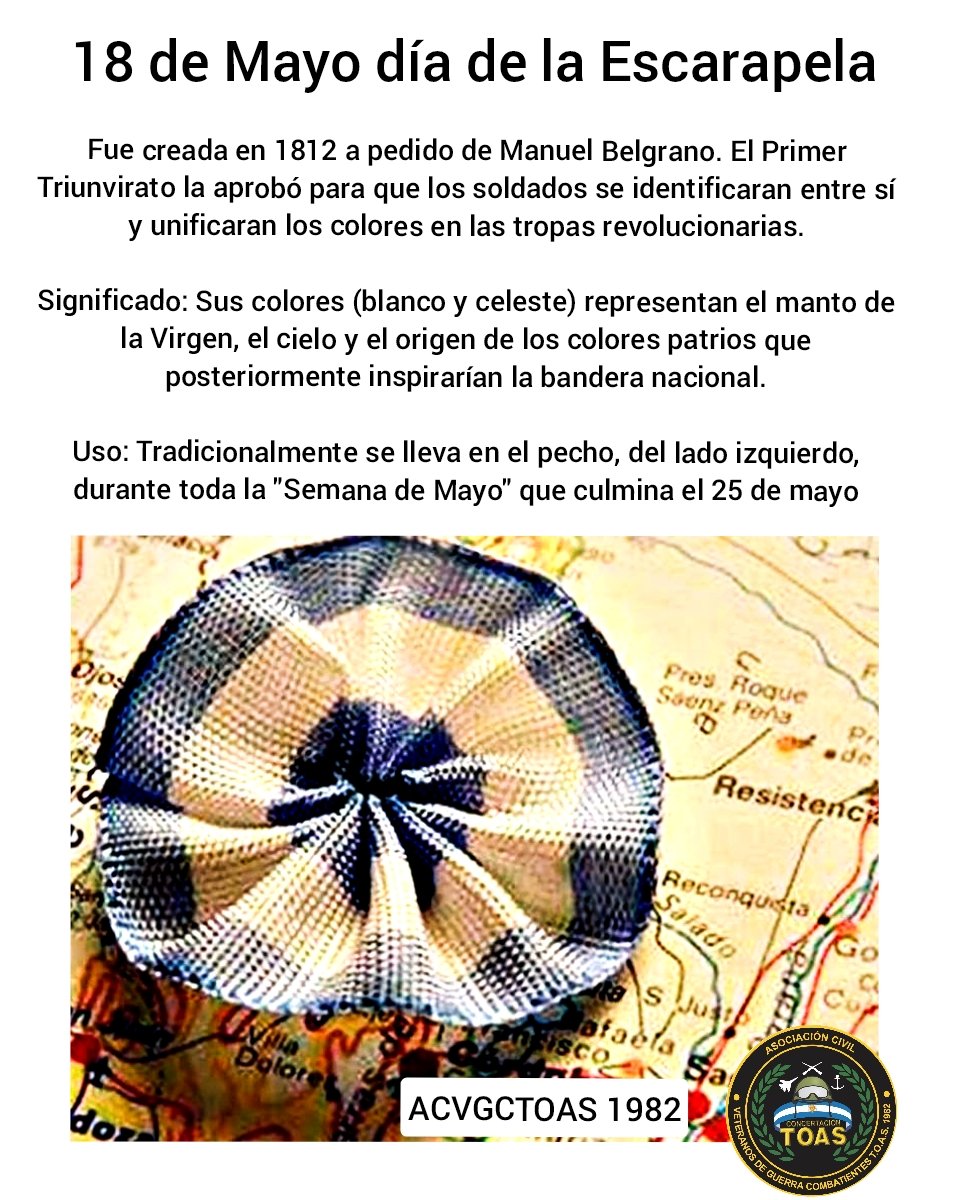 ToasPrensa's tweet photo. El Día de la Escarapela se celebra en Argentina cada 18 de mayo. Es una de las conmemoraciones más antiguas del país y sirve para recordar el símbolo patrio que nos une como ciudadanos, símbolo que fue instituido oficialmente en el año 1935 por el Consejo Nacional de Educación. https://t.co/A24Y99dNNy