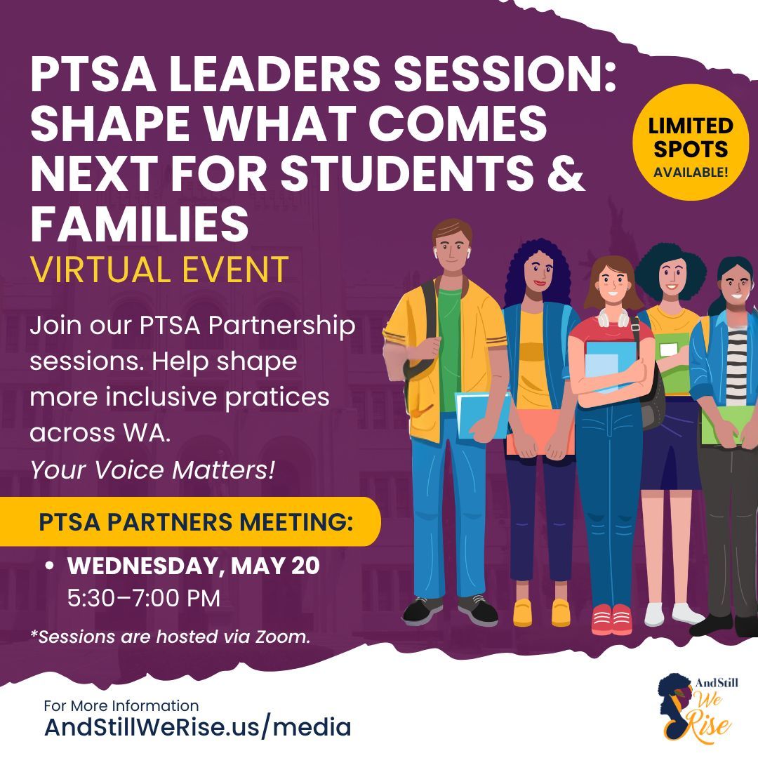 ASWRTweet's tweet photo. Join us for our PTSA partnership session, 90-minute virtual conversations centered on family voice, collective insight, and shaping statewide strategy for WA schools.

Let’s build what’s next, together.

Learn More: https://t.co/7w1a2DnIXb

#inclusiveschools #washingtonschools https://t.co/GBMdKbiLXp