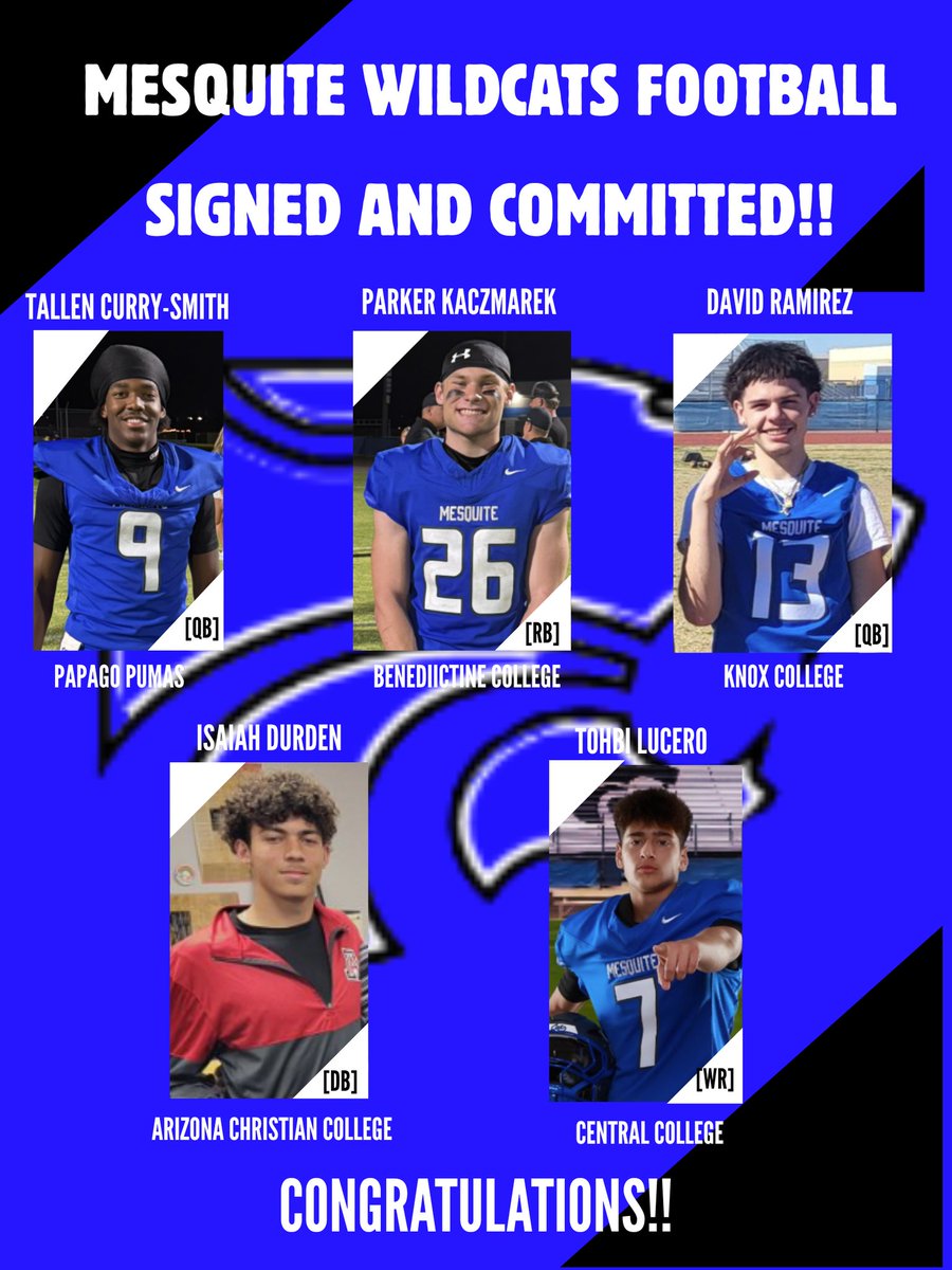 CoachJesseHart's tweet photo. As we say good bye to our seniors we are excited we have some that will be playing at the next level! @_pk_Kaczmarek @_Tallen3 @d13__ramirez @IsaiahDSports @mesqwildcatFB https://t.co/Hu1bnZ3VxK