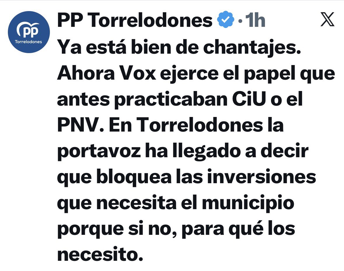 VOX_Torrelodone's tweet photo. Doña Almudena, bloquear una Modificación Ómnibus no es atacar a los vecinos. Es exigir responsabilidad a quien lleva sin presentar presupuestos desde 2024 y ha decidido hacerse un Sánchez.

Los presupuestos se negocian. Y si no quiere negociar, asuma las consecuencias.
@vox_es https://t.co/ame7AWLTJu