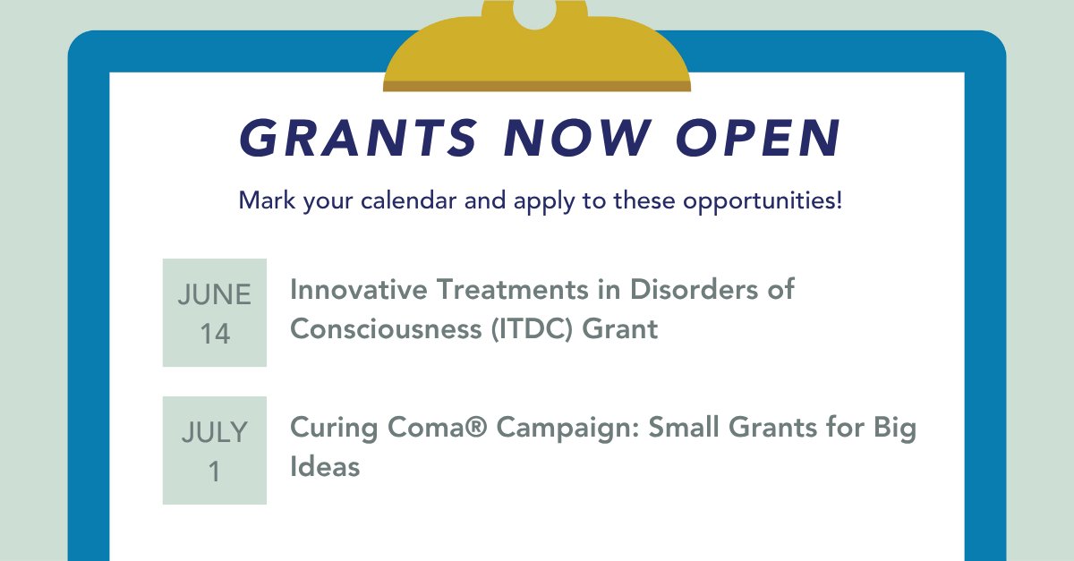 CuringComa's tweet photo. NCS, in collaboration with Curing Coma® Campaign and Spaulding Rehabilitation, is offering 2 grants to support neurocritical care research. 

🔗ITDC Grant: https://t.co/hIDFy92NIL

🔗Small Grants for Big Ideas: https://t.co/i78KlHbJiU https://t.co/JlgxMSLCuo