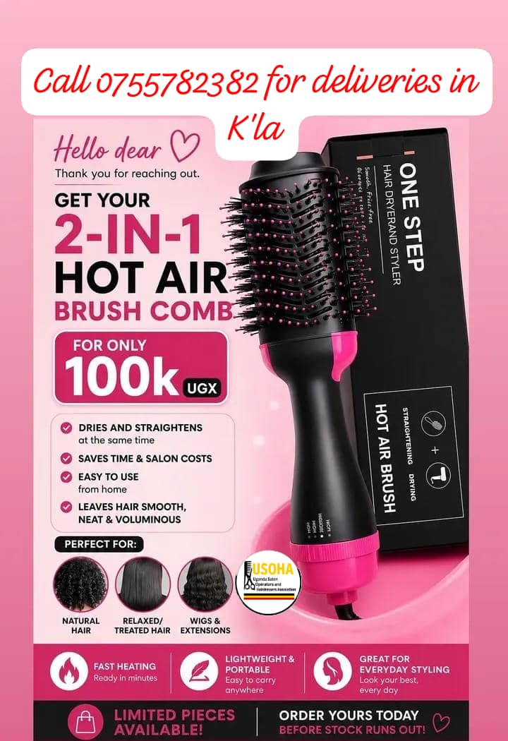 USOHA1998's tweet photo. 💁‍♀️✨ Get salon-ready hair from home! The 2-in-1 Hot Air Brush Comb dries &amp; straightens your hair at the same time. Perfect for natural hair, relaxed hair, &amp; wigs!

​💰 Only 100k UGX

📍 Free Deliveries around K'la

📞 Call 0755782382 to order yours today before stock runs out https://t.co/EnLMWV0A94