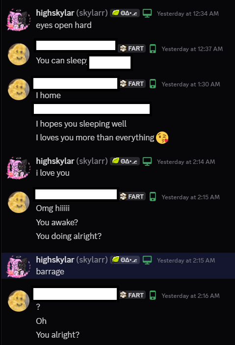 1highskylar's tweet photo. The other night I was super high and sleep texted my boyfriend. I have no recollection of this and honestly don't know what I was trying to say. I feel like this would be perfect in a @rose_matt video lol I already hear it. https://t.co/dZcbV65vxW