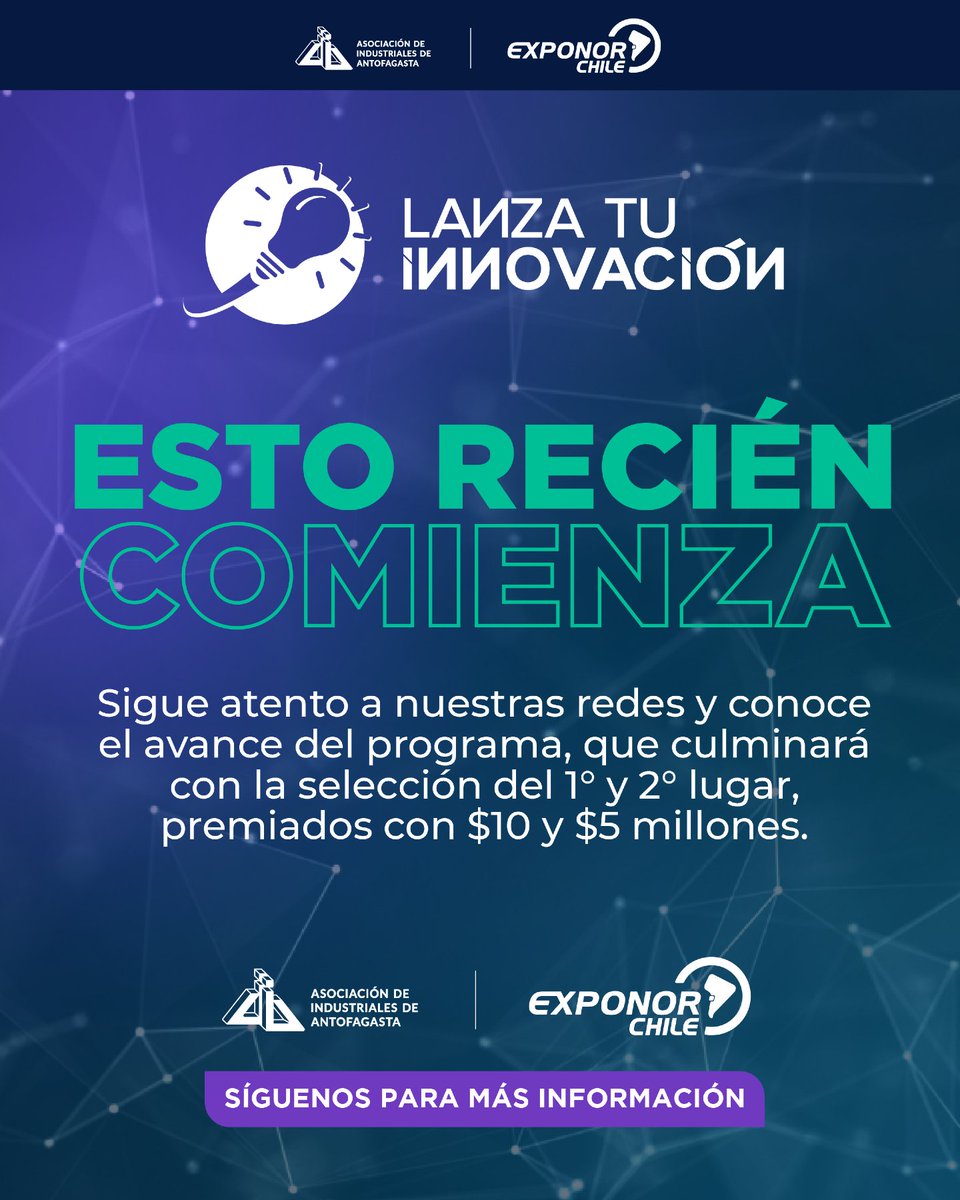 exponorcl's tweet photo. Desde EXPONOR al mundo

Nace la próxima generación de soluciones industriales

🚀 Lanza Tu Innovación 2026 ya tiene a sus protagonistas: 30 startups que están resolviendo desafíos reales en minería, energía y tecnología.

Conócelos en EXPONOR 2026 https://t.co/zxPMvfjoWR