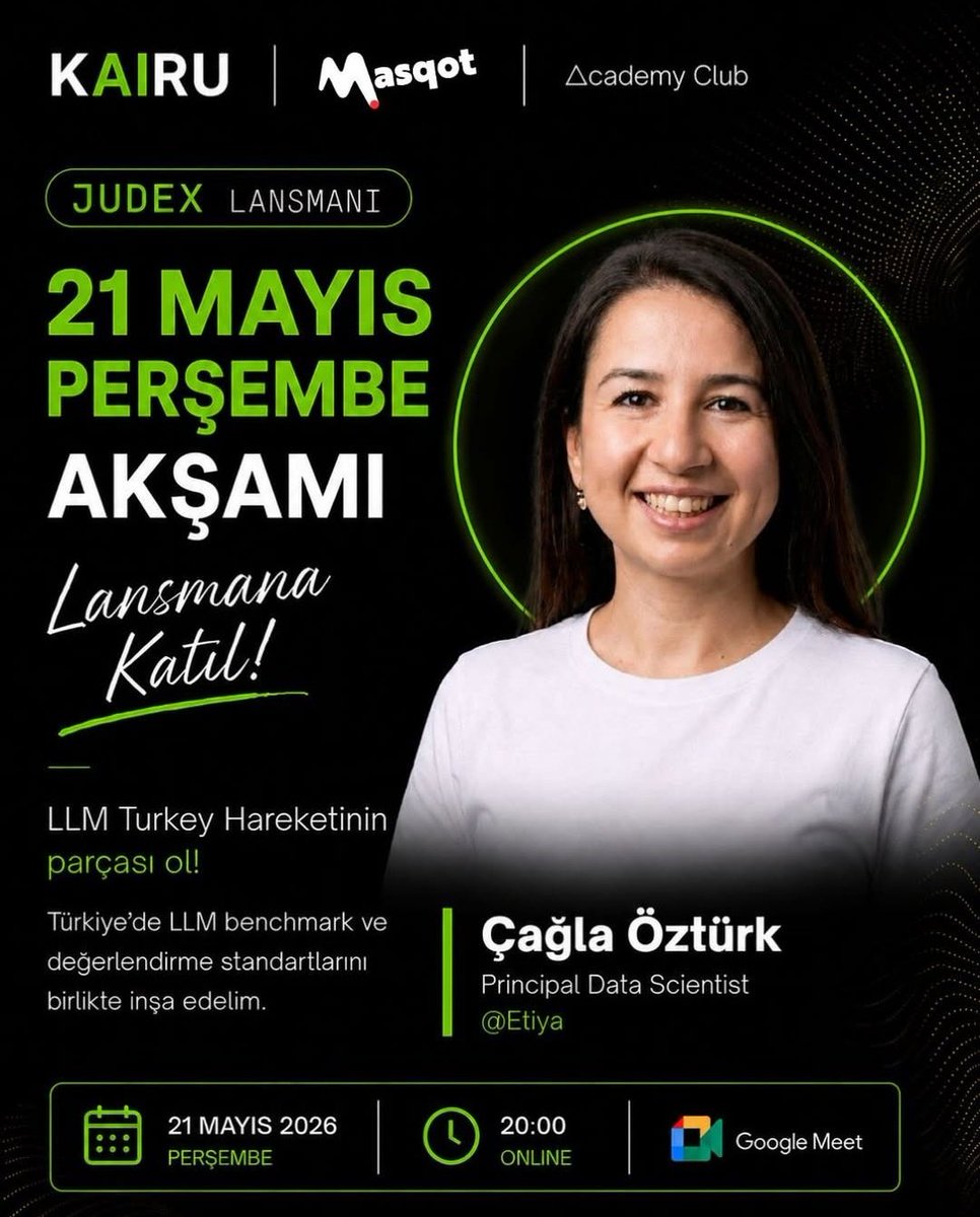 Masqotco's tweet photo. 🚀 Veri bilimi ve yapay zeka alanında gerçekleştirdiği çalışmalarla öne çıkan Etiya Principal Data Scientis'i Çağla Öztürk LLM Turkey lansmanında bizlerle! 

Sen de bu hareketin bir parçası olmak istiyorsan bio'daki bağlantıdan kayıt olabilirsin! 💚 https://t.co/T3LYPRzOIP