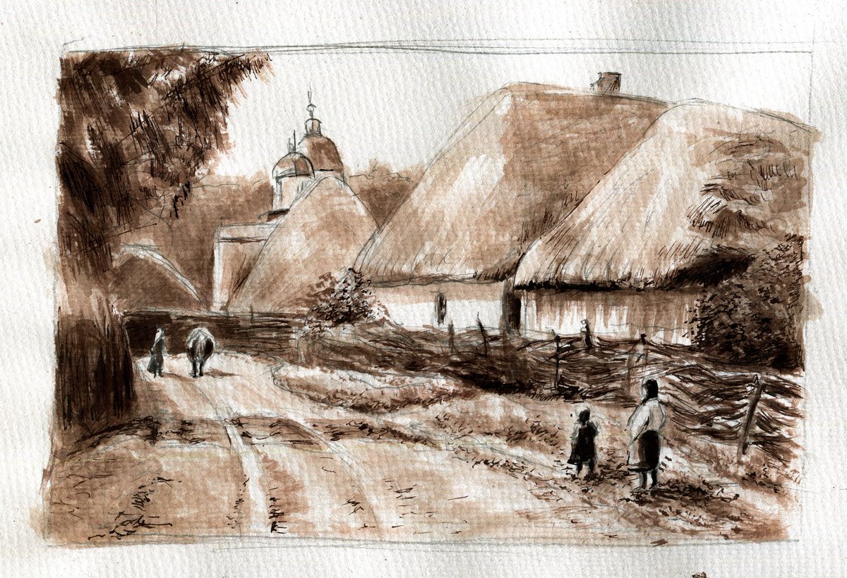 Jareny273's tweet photo. Somewhere in the Cherkasy  countryside, 19th century 🌱
#украрт
#landscapesketch 
#inksketching
#ペン画 https://t.co/nbr0XS4Mar