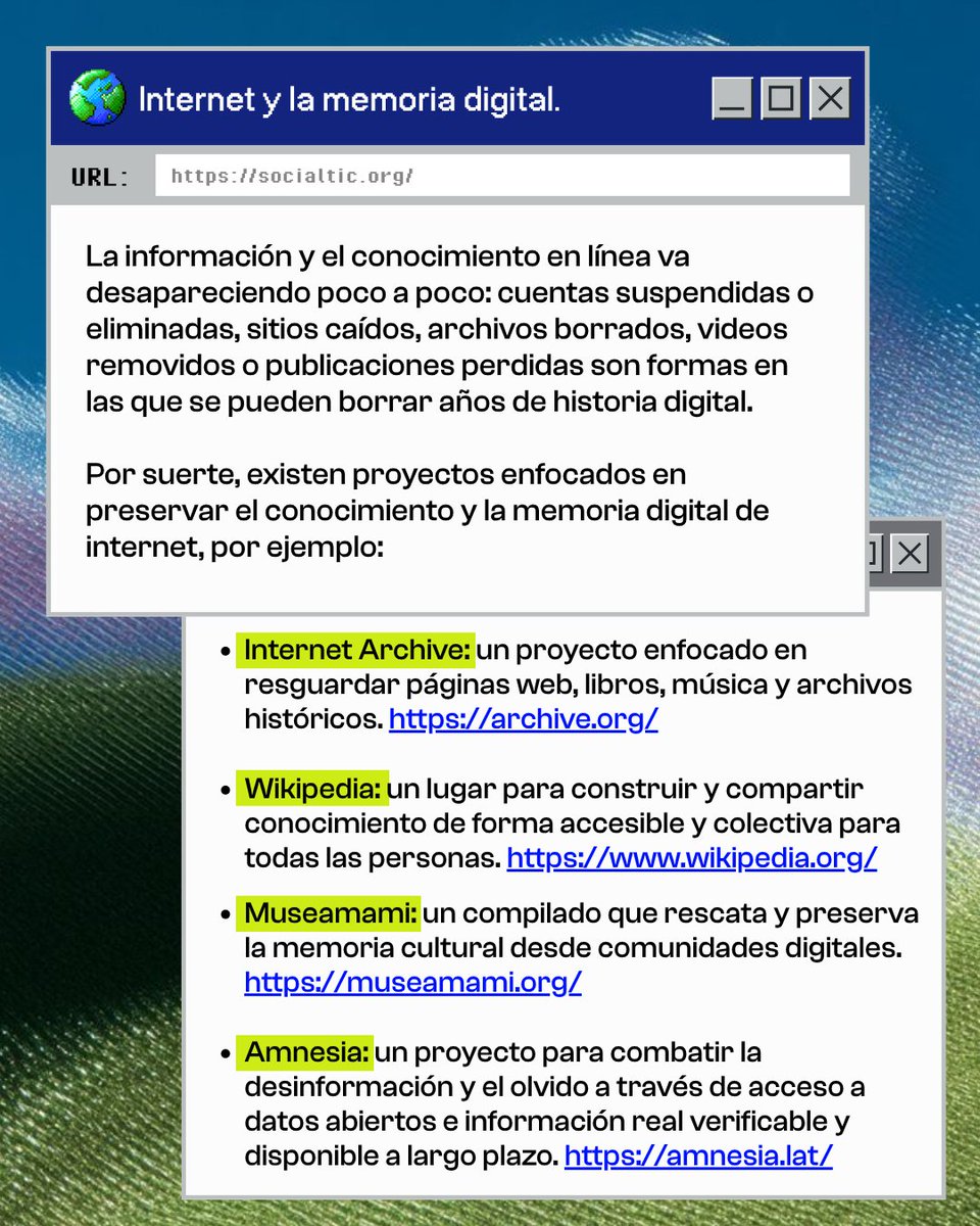 socialtic's tweet photo. 🌐💻En el marco del #DíadelInternet queremos compartirte algunos consejos para mantener la memoria digital más viva que nunca.
Que este año no sea solo para celebrarlo, también para defenderlo. 🎂✊ https://t.co/3q89u8zUxf