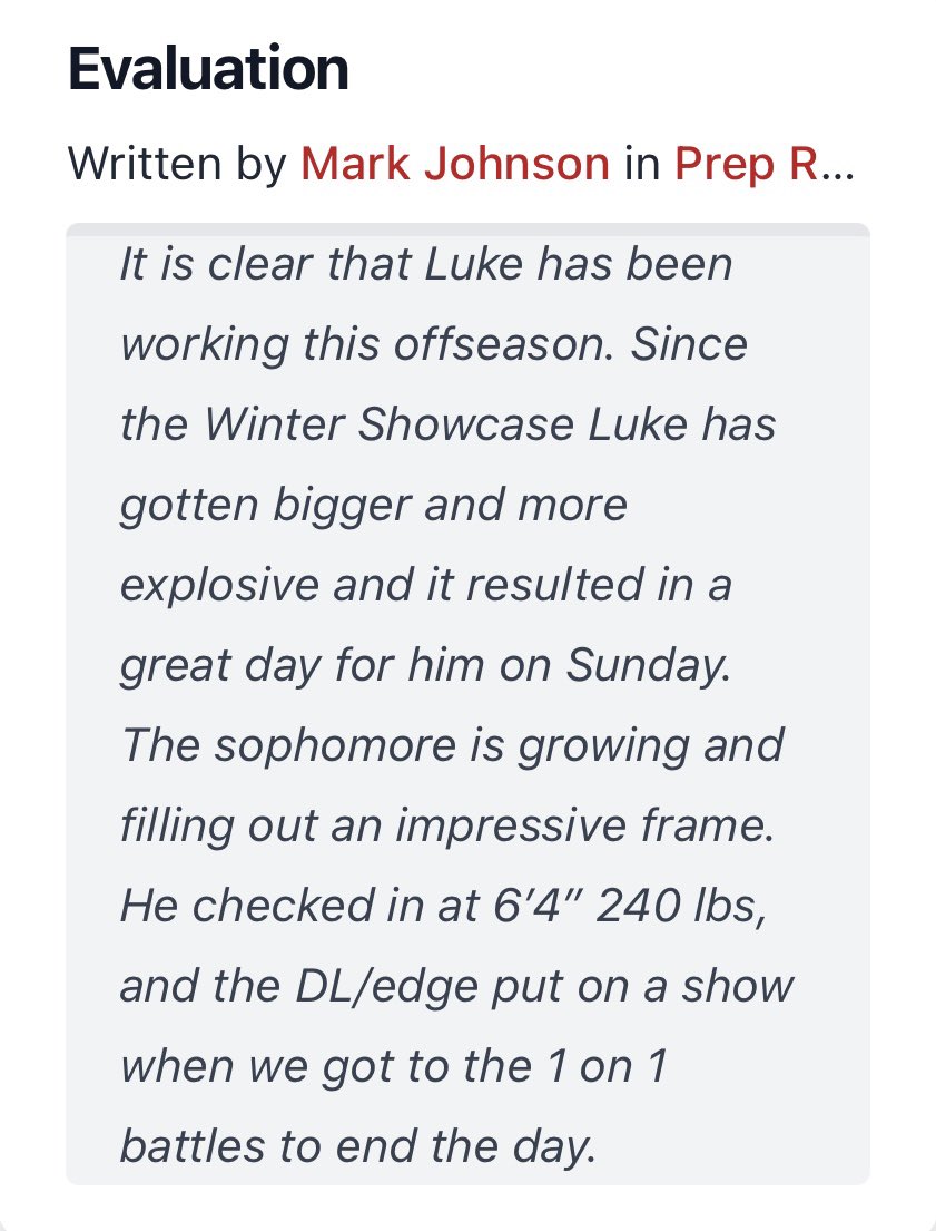 LukeSchubert59's tweet photo. Thank you @MJ_NFLDraft for the write up! Was an honor to go to the camp and ball out. Thank you to @MuilenburgMiles @SamuelH65877 @khalebdrakegray and @LiamTendrup for working with me on every Sunday for over a month! Can’t wait for the camp season!! #ironsharpensiron https://t.co/DKrgIvgd5U