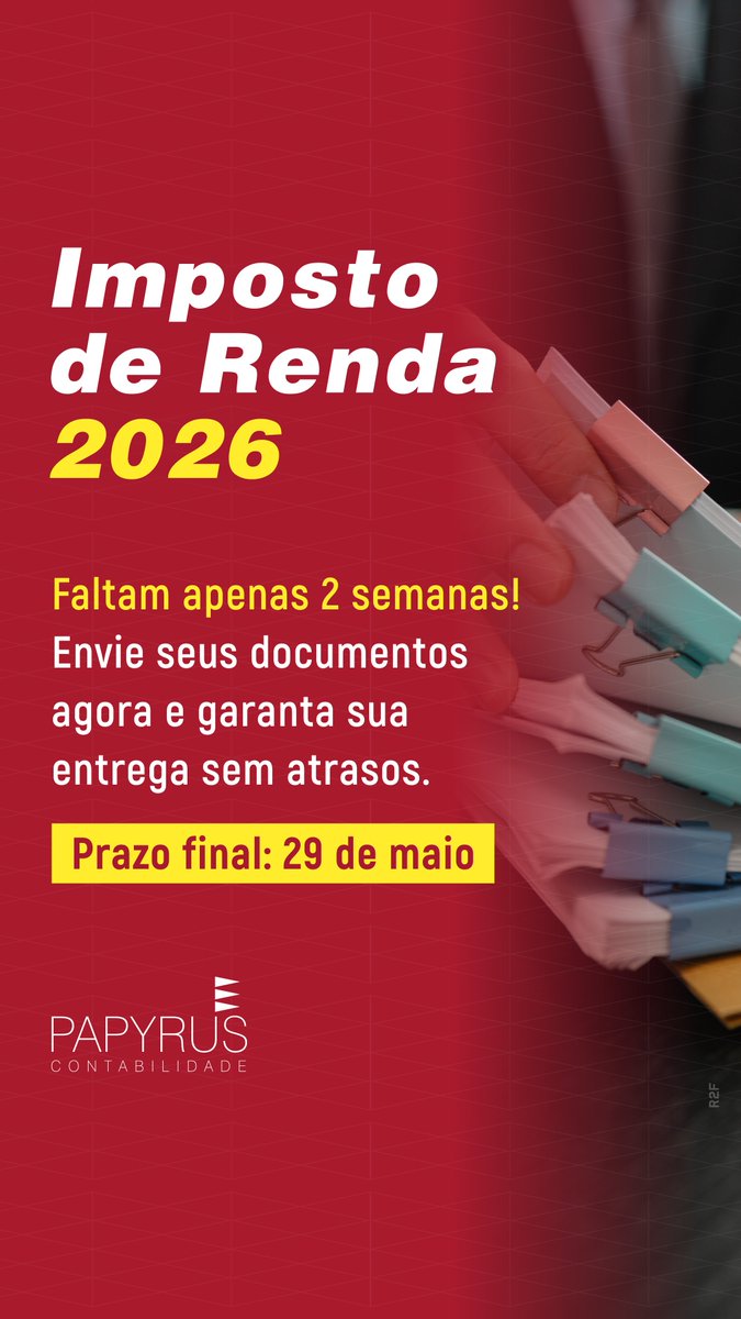 PapyrusContabil's tweet photo. Para garantirmos que a sua Declaração do Imposto de Renda 2026 seja processada, revisada e transmitida com a segurança e a precisão que você já conhece da Papyrus Contabilidade, precisamos receber as suas informações o mais rápido possível.

https://t.co/83vpbPmQwE

#IR26 https://t.co/nAtTbVQdRK