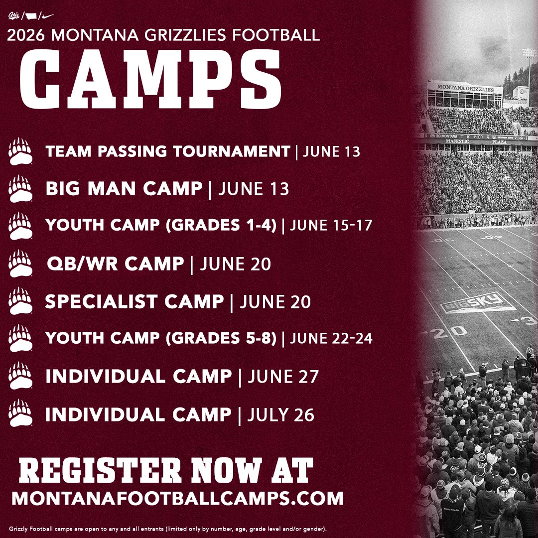 KeatonJ_3's tweet photo. Camp season is right around the corner! Make sure you get to Missoula this summer!! Sign up now! 🐻☀️
https://t.co/Zi8jZ2thJw https://t.co/xhPscWWWTx