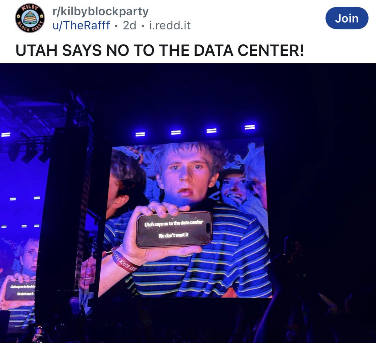 jaeporeon's tweet photo. seems kilby block party in slc over the weekend had quite a few acts of protest against the kevin o’leary data center

pretty wild to see a local issue like this take up so much oxygen at a big music festival! really feels like this story is snowballing https://t.co/LXB9igrhRs
