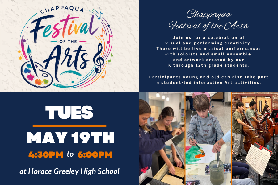 chappaqua_csd's tweet photo. From gallery walls to live performances, Tuesday’s Festival of the Arts celebrates creativity across #WeAreChappaqua schools.

Join us May 19 from 4:30–6 p.m. at Horace Greeley High School for K–12 artwork, live music &amp; student-led interactive art activities. https://t.co/hCkbSwbVfy