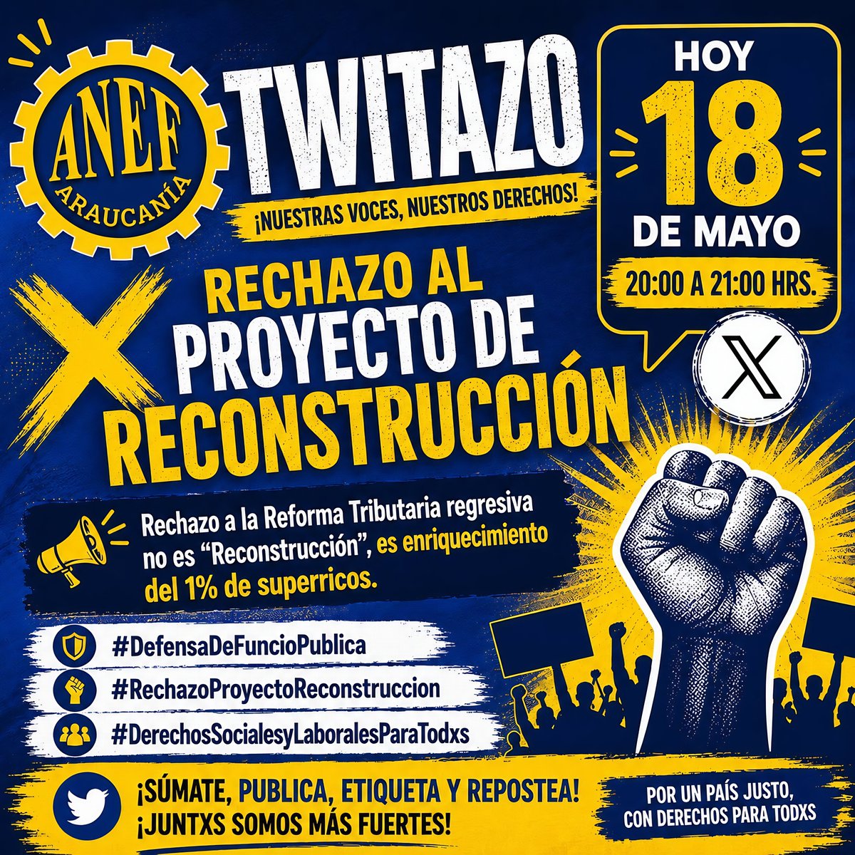 AnfineChile's tweet photo. 📢 @AnfineChile @anefchile @Cutchile 
 
 #ANFINE #DefensaFunciónPública #ANEF #NoAlPlanDeReconstrucción #DerechosSociales #ReducciónFiscal #RecortesPresupuestarios

https://t.co/VW9y7gjRey https://t.co/9VPo19VAEg