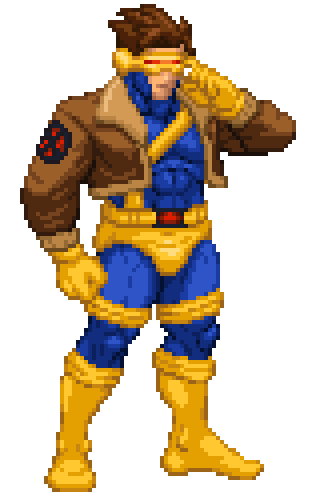SeanAltly's tweet photo. It's on sight! Cyclops sprite in my own style based on the design used in Marvel: Cosmic Invasion! https://t.co/fTzZeciQl2