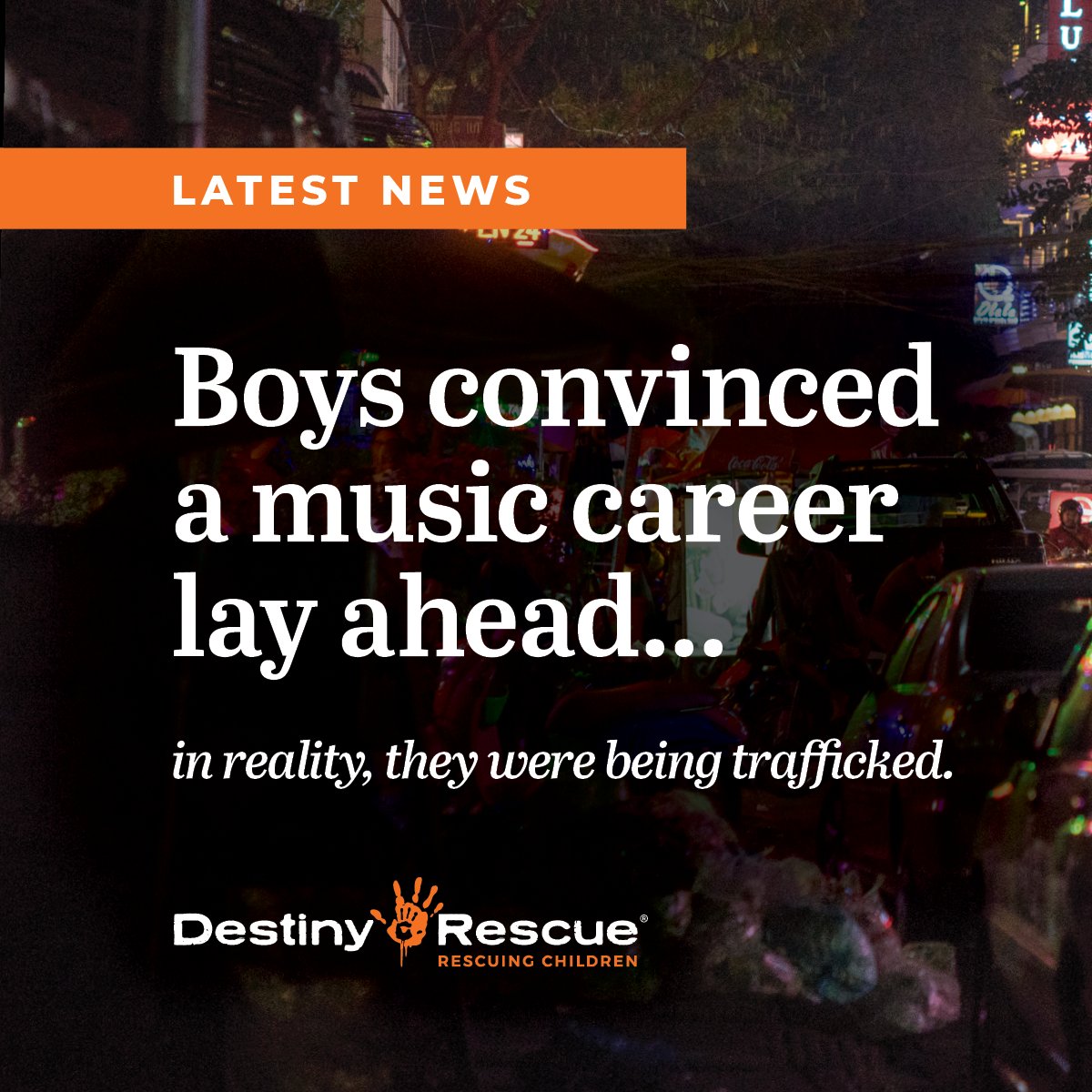 destinyrescue's tweet photo. RESCUE UPDATE: Two boys were rescued in Thailand. 

A man was abusing the young boys while promising them a career as musicians in a band.

The survivors were rescued, and after collaboration with the police, the abuser was arrested. https://t.co/lkYlAUTYme