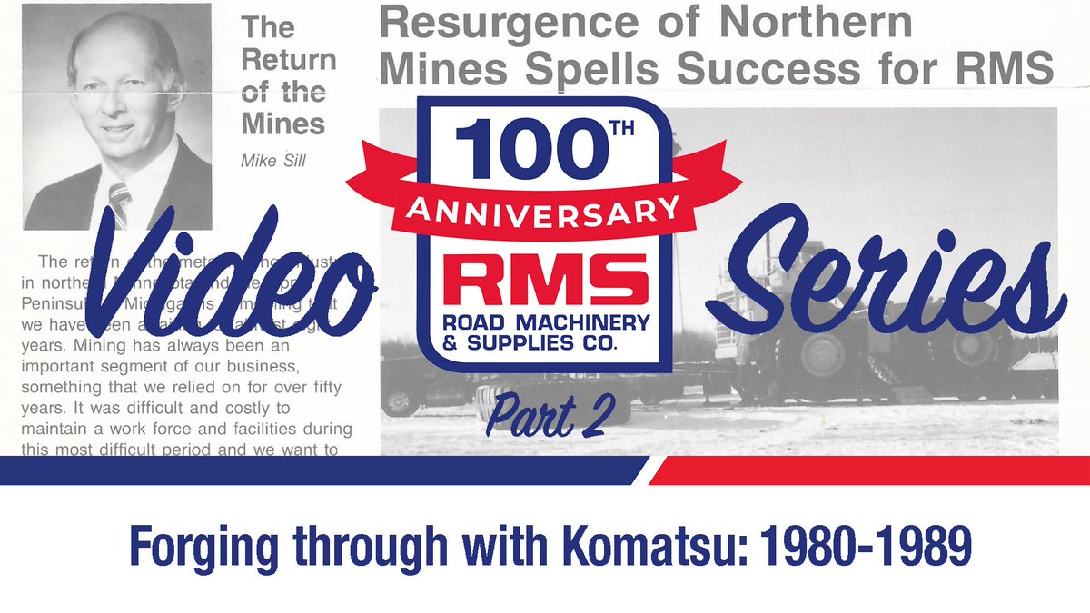 RMSequipment's tweet photo. The early 1980s proved to be one of the more challenging times for Road Machinery &amp; Supplies Co., but the move to Komatsu positioned RMS back on an upward trajectory.

Watch the second video in our RMS 100th Anniversary Video Series here:
https://t.co/4sEngAL9gI https://t.co/K4FG5CLs92