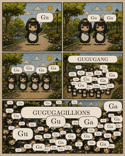 th0uzen's tweet photo. A step-by-step guide to Gugugagillions 🐧🥰 https://t.co/JW6iWEBDlg
