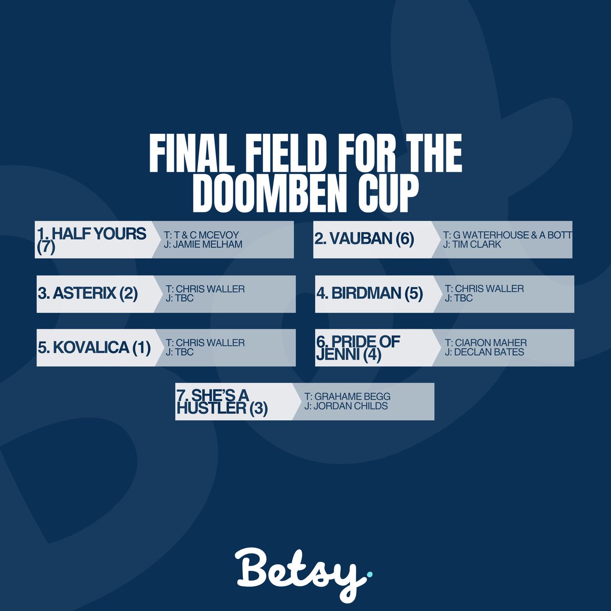 betsy_com_au's tweet photo. 7 horses will take on the Doomben Cup, Chris Waller has 3 of them! Who wins the race?
@BrisRacingClub @Racing_QLD https://t.co/BlYY6UBCiy
