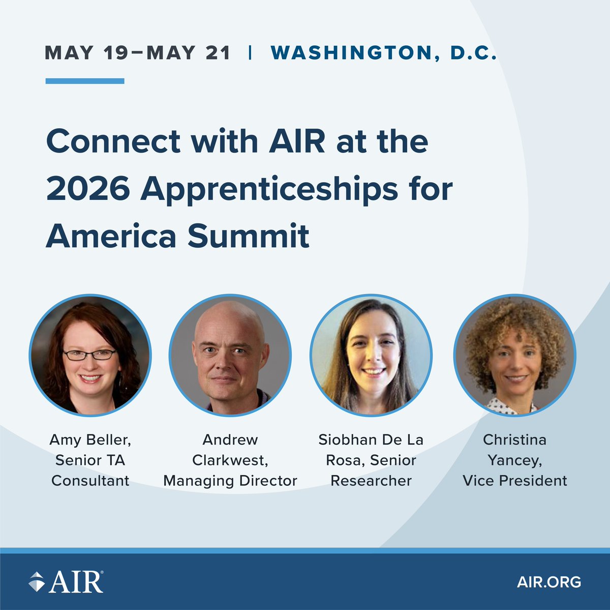 AIRInforms's tweet photo. This week, AIR is at #AFA2026, connecting across the field. We’re highlighting our @AscendiumEd-funded Upward Apprenticeship Initiative. Learn more: https://t.co/hbAUxduBdw https://t.co/bF5cYgM3sT