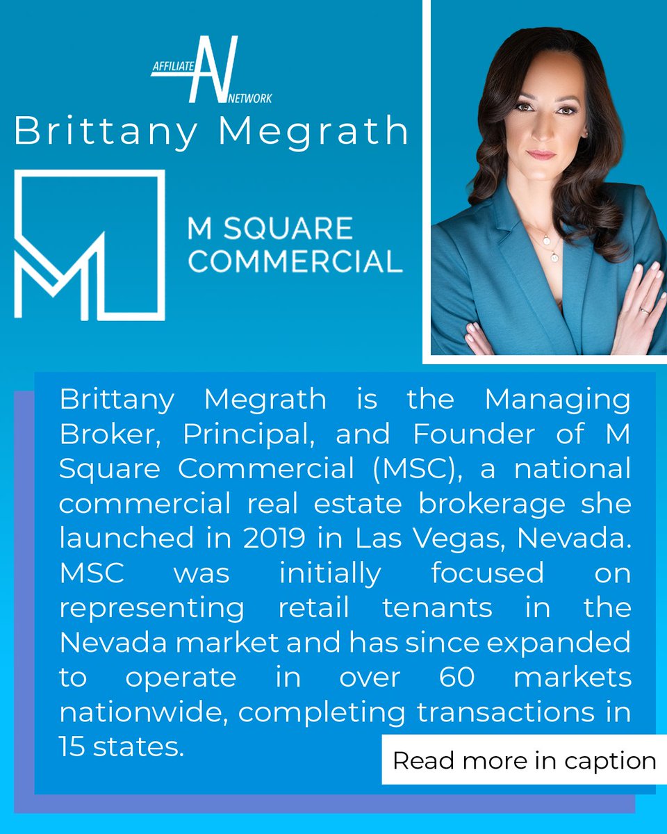 AffiliateNetwo8's tweet photo. Affiliate Network is proud to be partnered with amazing and strong women like Brittany Megrath. From professional ballerina to commercial real estate leader, Brittany’s journey is built on discipline, resilience, and reinvention. After graduating high school in Las Vegas at just 16, Brittany studied ballet at the University of North Carolina School of the Arts and spent over a decade performing professionally across the U.S. and Canada — finishing her dance career as a featured performer in the iconic *Don Arden’s Jubilee* in Las Vegas. She then brought that same drive and work ethic into commercial real estate, where over the past six years, Brittany and the MSC team have transacted more than $100M in real estate value across multiple asset classes and markets nationwide. Today, MSC works on both acquisitions and dispositions, with experience spanning raw land, office, retail, fitness, QSR, car washes, automotive services, and more. Brittany also serves as a third-party consultant for one of the nation’s largest developers, overseeing development projects, excess land portfolios, and build-to-suit programs for national brands. A CCIM designee and FMVA-certified professional, Brittany combines creativity, strategy, and financial expertise in every project she touches. Outside of real estate, she’s a certified barre and mat Pilates instructor and a proud mom of two living in Las Vegas with her husband and young boys. “No one — not rock stars, not professional athletes, not software billionaires, and not even geniuses — ever makes it alone.” #CRE #CREaffiliate #lasvegas #nevada #icsc