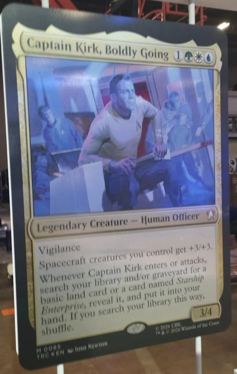 Dyhelloween's tweet photo. Aparentemente vazou leak oficial do Capitão Kirk da coleção de #Startrek no #Magicthegathering 
#mtg #MtgxStartrek 
Aparentemente vai ser de comander!!! https://t.co/XFhFYENGSb