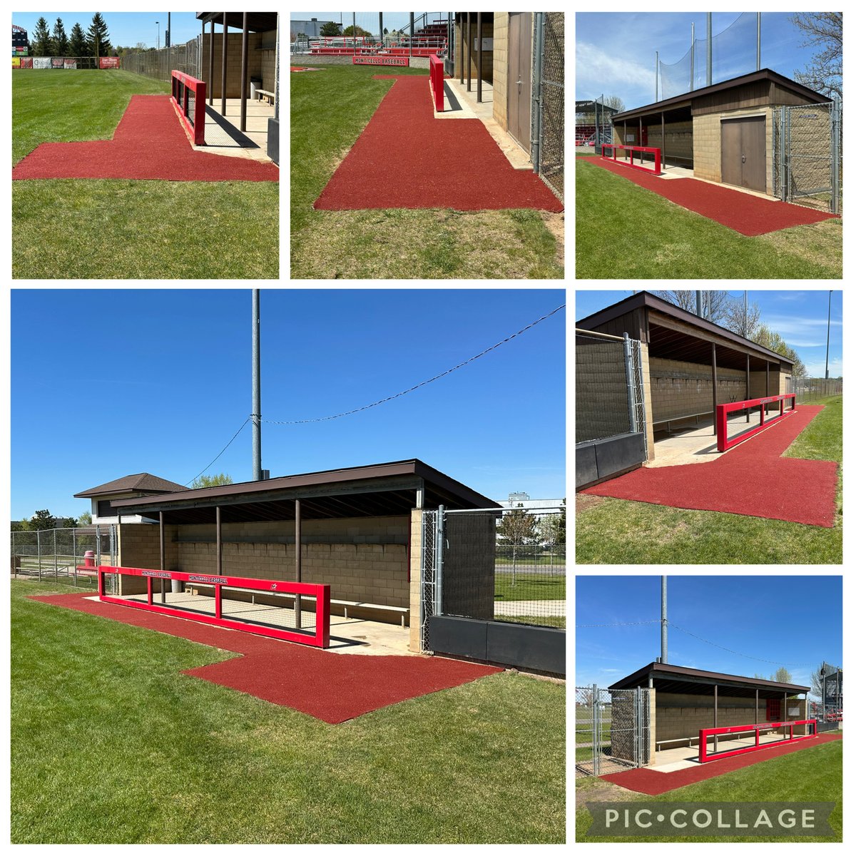ColeFlick21's tweet photo. Recent stop to @baseballmonti for a dugout turf job. Really nice field and the @MontiMagic1 were conference champs! https://t.co/mrOAo1o2XW