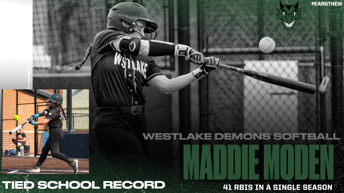 Demonssoftball's tweet photo. Congratulations to Maddie Moden for tying Stephanie Randar’s single-season RBI record tonight with 41 RBIs! 

Way to go, Maddie! 😈🥎 https://t.co/mq4gOFLfmq