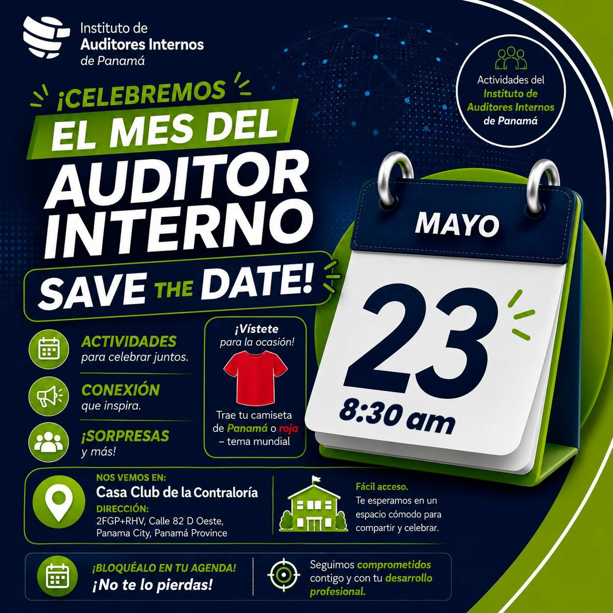 IIAPMA's tweet photo. ¡𝗦𝗼𝗰𝗶𝗼𝘀 𝗱𝗲𝗹 𝗜𝗔𝗜 𝗣𝗮𝗻𝗮𝗺𝗮́!  Separa el 23-may para celebrar juntos el Mes de la Concientización de la Auditoría Interna. En nuestro PEC de mayo "Comunicaciones Efectivas para Auditores" contaremos con actividades y sorpresas.
Regístrate en: https://t.co/zr6gxJyDVi https://t.co/i42IsZnYLO