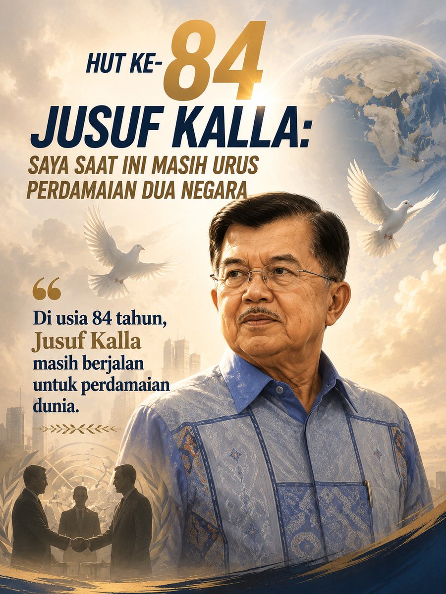YuliSugiyanto06's tweet photo. Peran #JusufKalla dalam menjaga keutuhan bangsa sering dikaitkan dengan kemampuan diplomasi yang tenang namun efektif.

Diusia ke 84 Pak @Pak_JK masih berjalan untuk mengurus perdamaian dunia. https://t.co/XoNEeknyGC