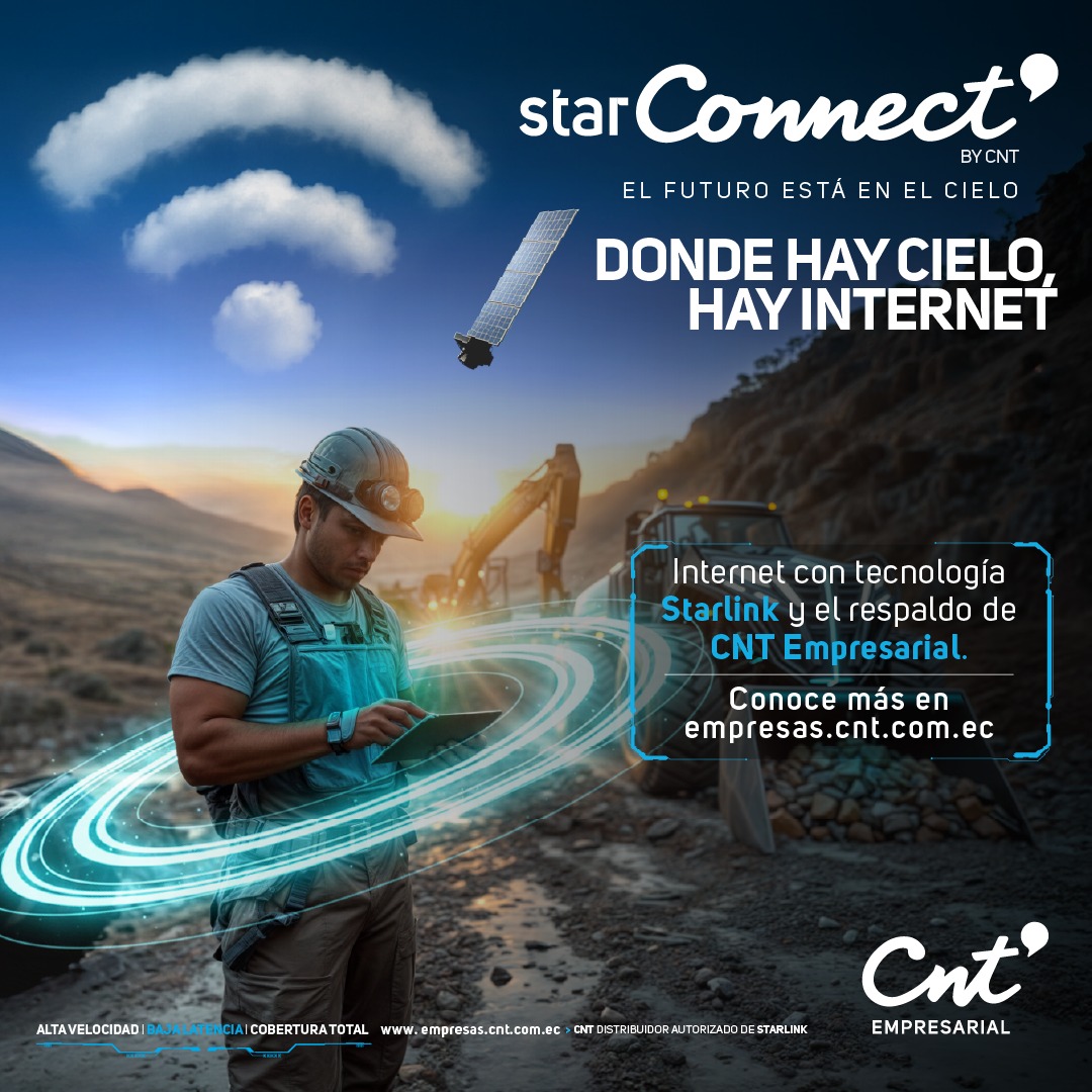CNT_EC's tweet photo. Con CNT Star Connect, la ubicación de tu proyecto ya no limita la velocidad de tu crecimiento
Tecnología satelital LEO de Starlink, con el respaldo de CNT Empresarial 
Velocidades comparables a la fibra óptica 
 Operatividad total en cualquier sector