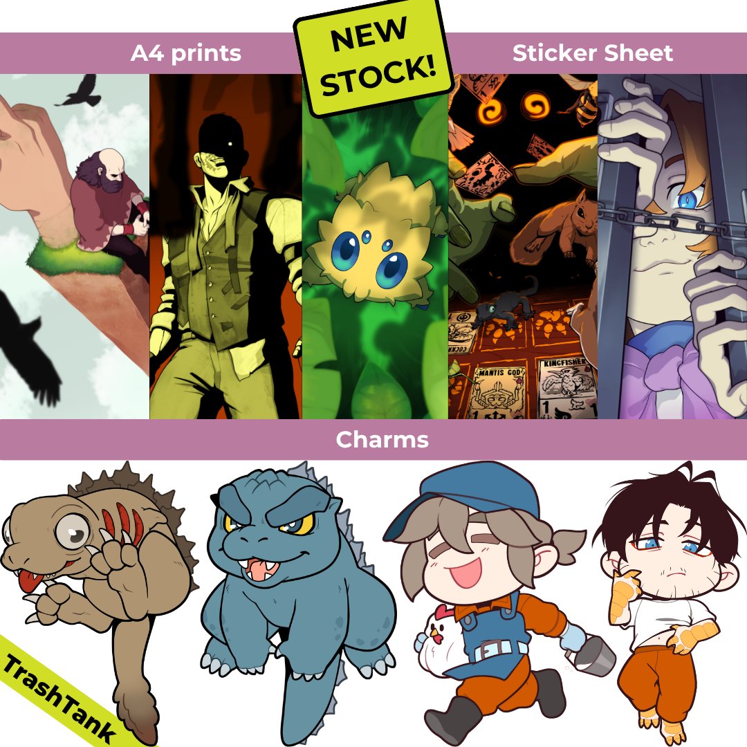 TrashTank's tweet photo. I've made my final selections and I'm so excited to show you my catalogue for #Dokomi 🎉

I'll be at table 5D41 in Hall 5! You can find me in the small horror section that's new to Dokomi! Remember that you'll need an ID as proof of age to gain access to Hall 5! #mrasfarm #jjba https://t.co/W2piy6soFi