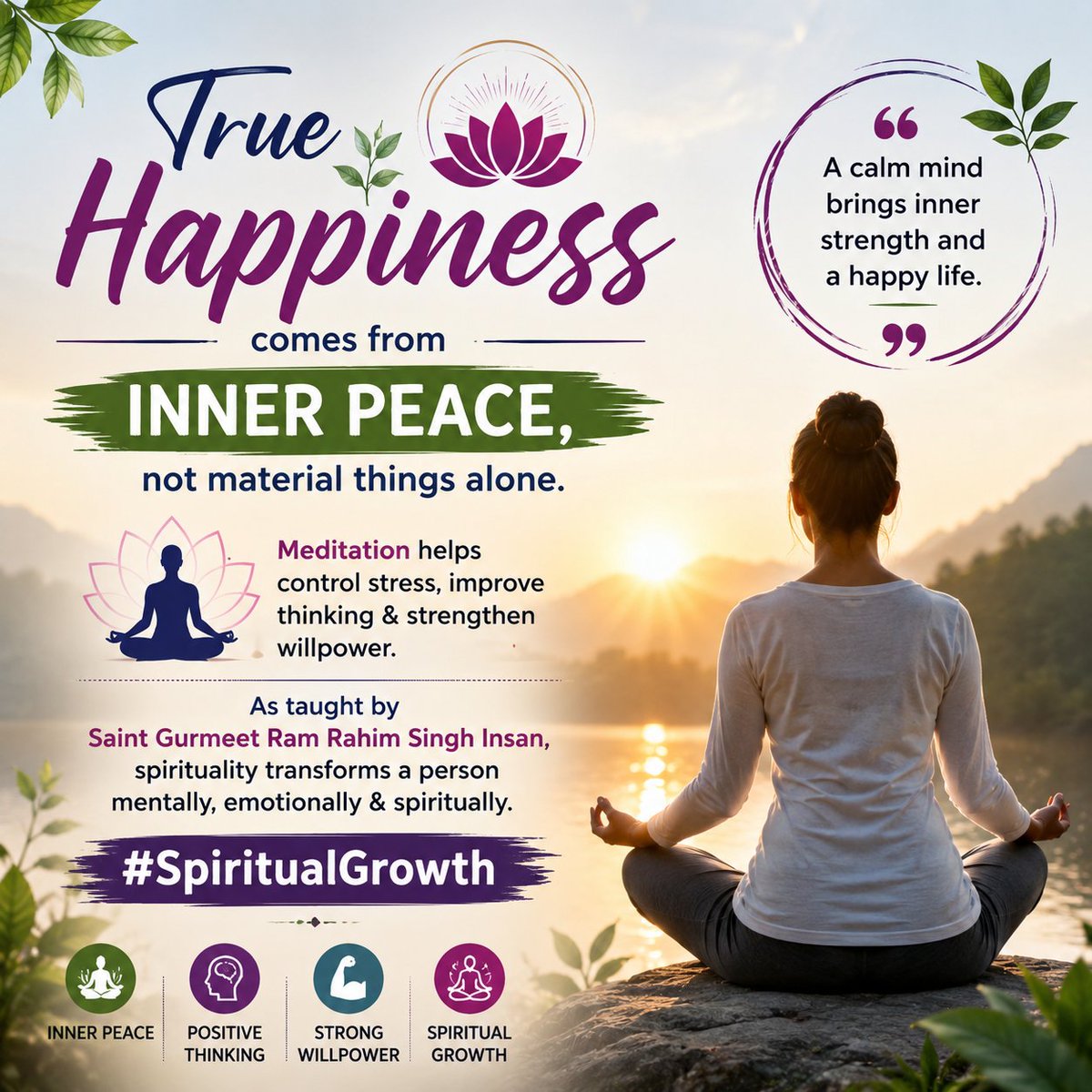 ManishInsan08's tweet photo. In difficult times, inner strength matters the most. Meditation helps a person stay calm, focused &amp; emotionally balanced. The spiritual teachings of  inspire millions to live a positive, disciplined &amp; meaningful life. #SpiritualGrowth https://t.co/GVrdUL0v8Z