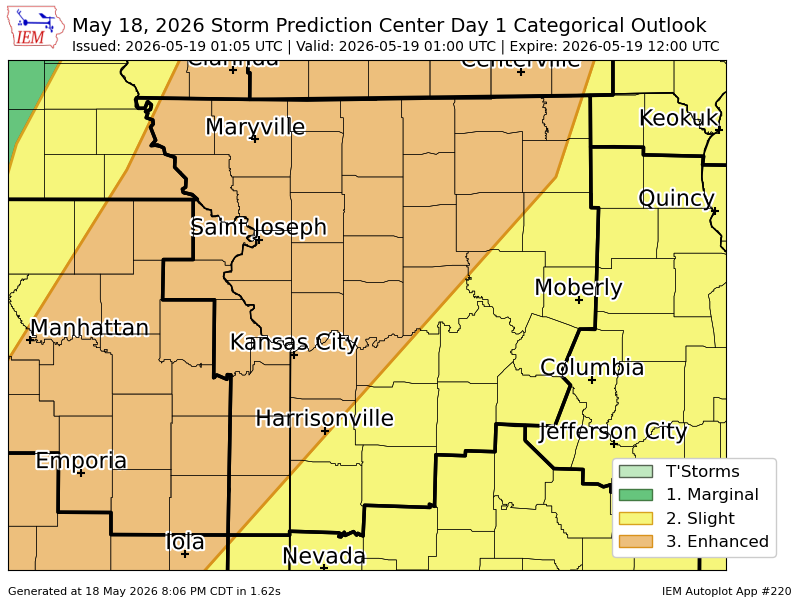 #SPC issues Day 1 Enhanced Convective Risk at May 19, 1:05z for EAX ...