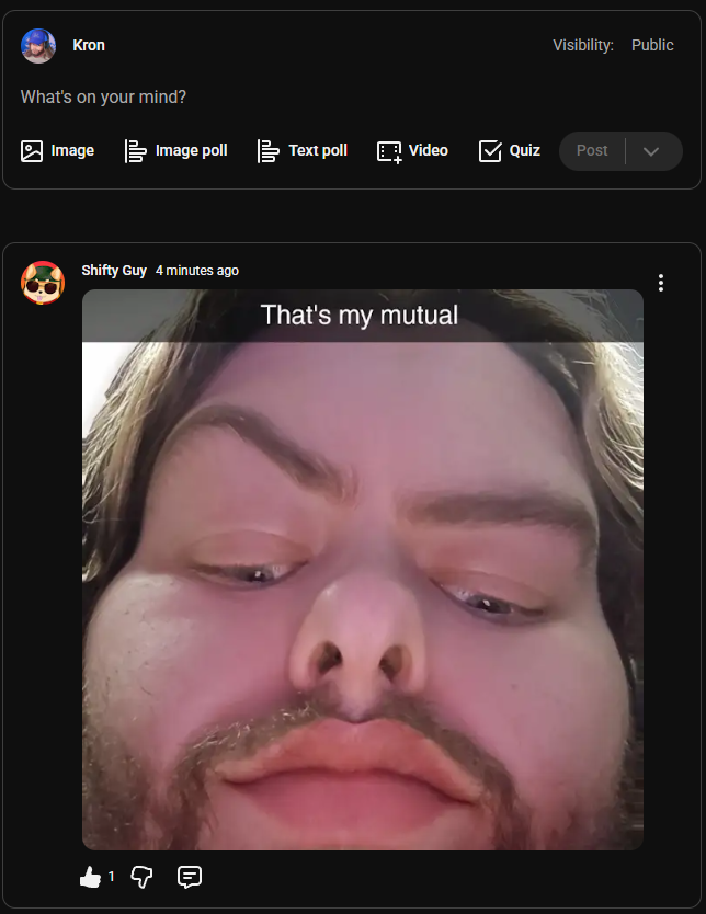 ItsKronGam's tweet photo. YouTube adding communities is a blessing and a curse https://t.co/XdSFXy48YA