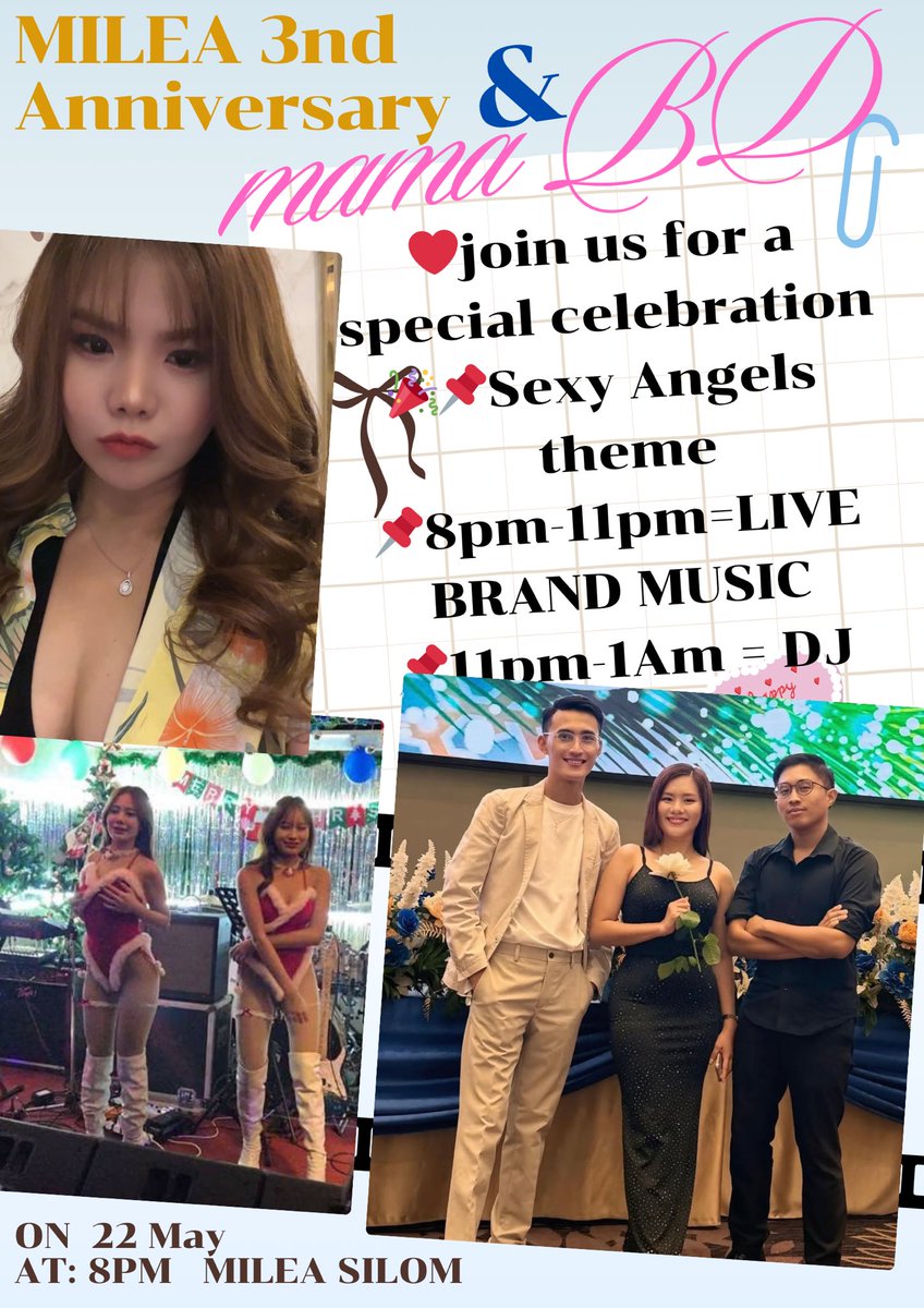 Tay221818's tweet photo. 21 May 2026 ｜ MILEA THONGLOR
22 May 2026 ｜ MILEA SILOM

MILEA SILOM 3周年記念 ＆ ママ Birthday Event 🎉
日頃の感謝を込めて、皆様と特別なひとときを過ごせましたら幸いです。
ぜひご一緒にお祝いくださいませ🥂

#🍾Enjoy 20% off all bottles 🥂” https://t.co/IkfV1KYq3L