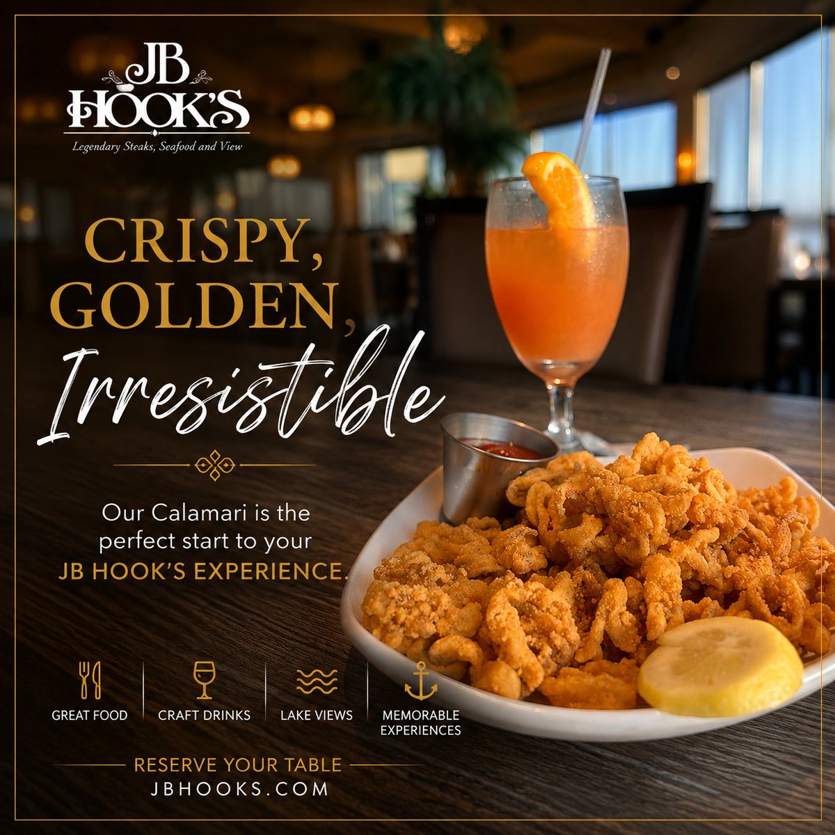 JBHooks's tweet photo. Crispy, golden, and made to share. ✨
Start your JB Hook’s experience with our calamari, then stay for craft drinks, lake views, and a memorable meal.
Reserve your table at https://t.co/s3hEZ16y6M. https://t.co/0gqA3wahKn