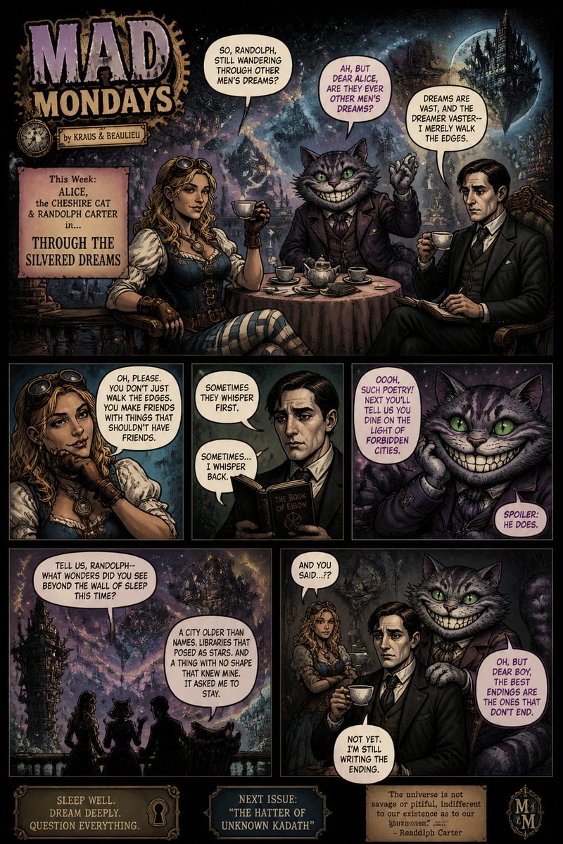 CaylaCatz's tweet photo. Mad Mondays with Alice
Todays episode: guest visitor Randolph Carter
#cheshirecat #teawithAlice https://t.co/Y5USPBmuCL