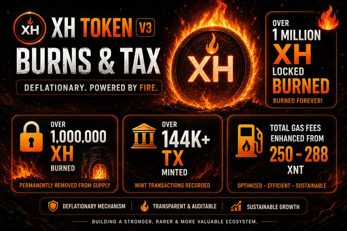 X1SafeVault's tweet photo. 🔥 Over 1M+ $XH permanently burned.
📈 144K+ mint transactions recorded.
⛽ Gas usage increased from 250 → 288 $XNT.

XH Token V3 is growing fast with a deflationary ecosystem powered by real activity. 🚀

#XH #XHToken #X1 #Crypto #XEN @mrJackLevin https://t.co/fOeTSzVf1p