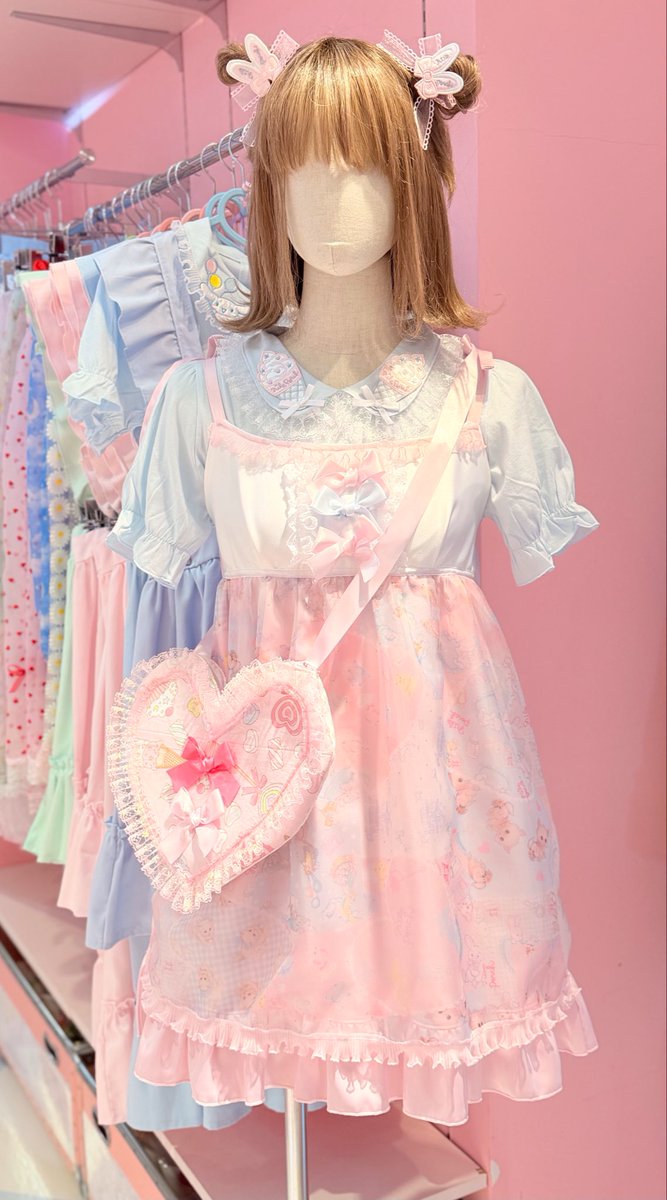 NILE PEACH ナイルパーチ　肩リボンワンピース　オリジナルオーガンジー 定番ナイルパーチコーデ🎀 オーガンジーがけの肩リボンワンピースに