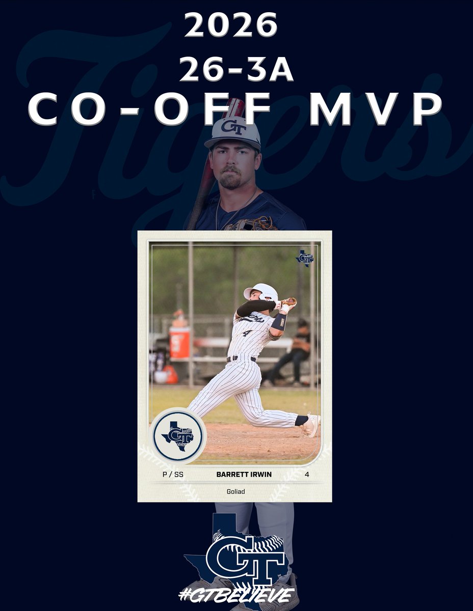 BsblTiger's tweet photo. 🐯⚾ GOLIAD TIGERS BASEBALL — ALL-DISTRICT 2026 ⚾🐯

What a season to remember! We are beyond proud to announce this year's All-District honorees. These young men represented Goliad with excellence on the field AND in the classroom. Let's celebrate them!

🏆 TEAM ACCOMPLISHMENTS 
✅ Co-District Champions 
✅ Bi-District Champions 
✅ 25-11 Record 
✅ Back-to-Back-to-Back 20-Win Seasons 
📚 17 Players Earned Academic All-District Honors

⭐ DISTRICT MVP's 
🌟 Overall MVP — @Cy_henke  (Academic All-District)
🔥 Co-Offensive MVP — @BarrettIrwin_77  (Academic All-District) 
🛡️ Co-Defensive MVP — @KaydenCaka  (Academic All-District) 

#GTBelieve #GTBSBL