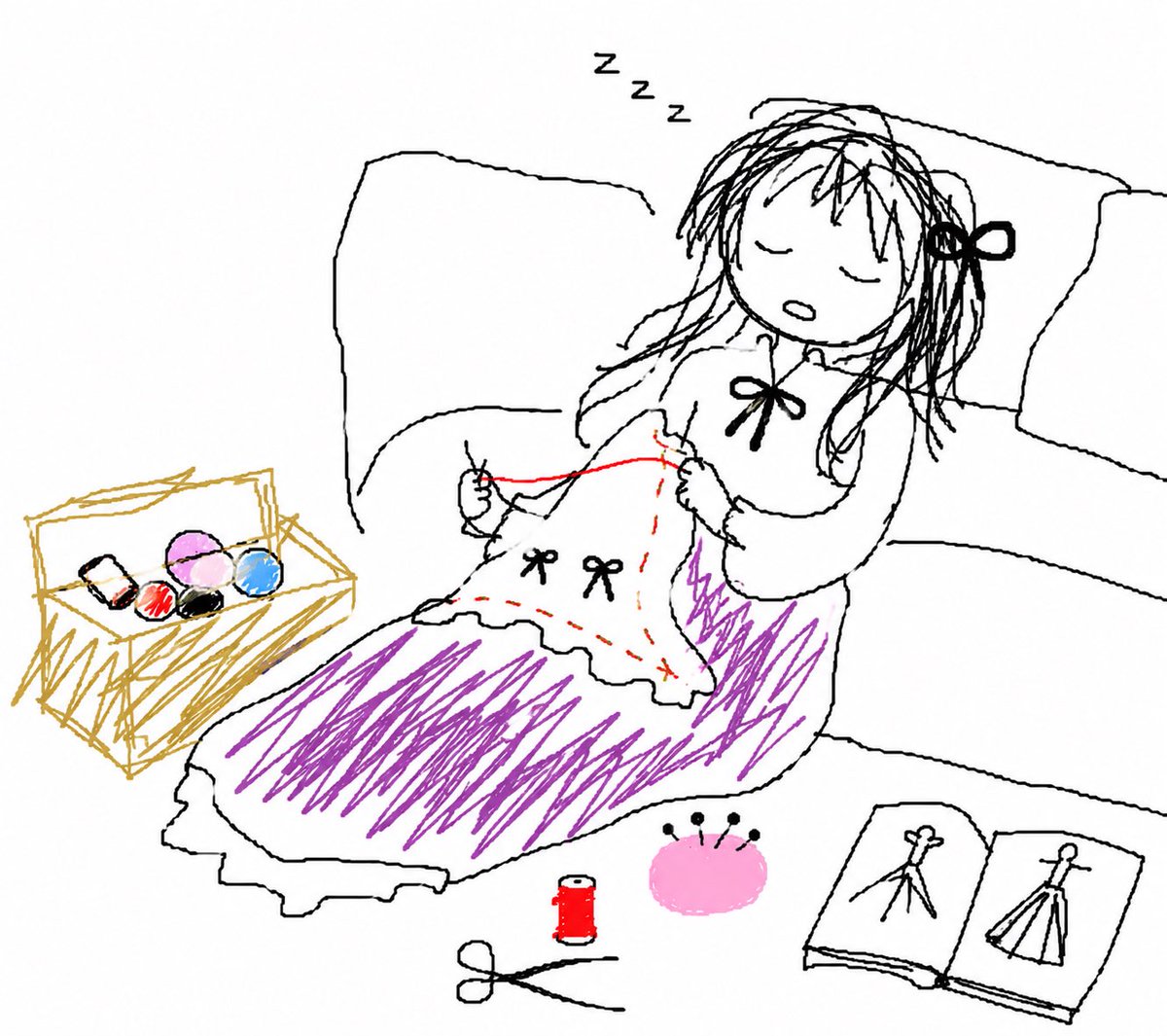 Rina_Kushiro_'s tweet photo. 床に座ってソファにもたれかかった状態で衣装の作業をしていたんだけど🪡
目を覚ましたらAM6:30だった
腰爆発してもおかしくない状態で寝てたのに元気です😀
(AIが上手に再現してくれた🖌️)

まともに布団で眠れなかった悔しい https://t.co/UnE9VNwrsj