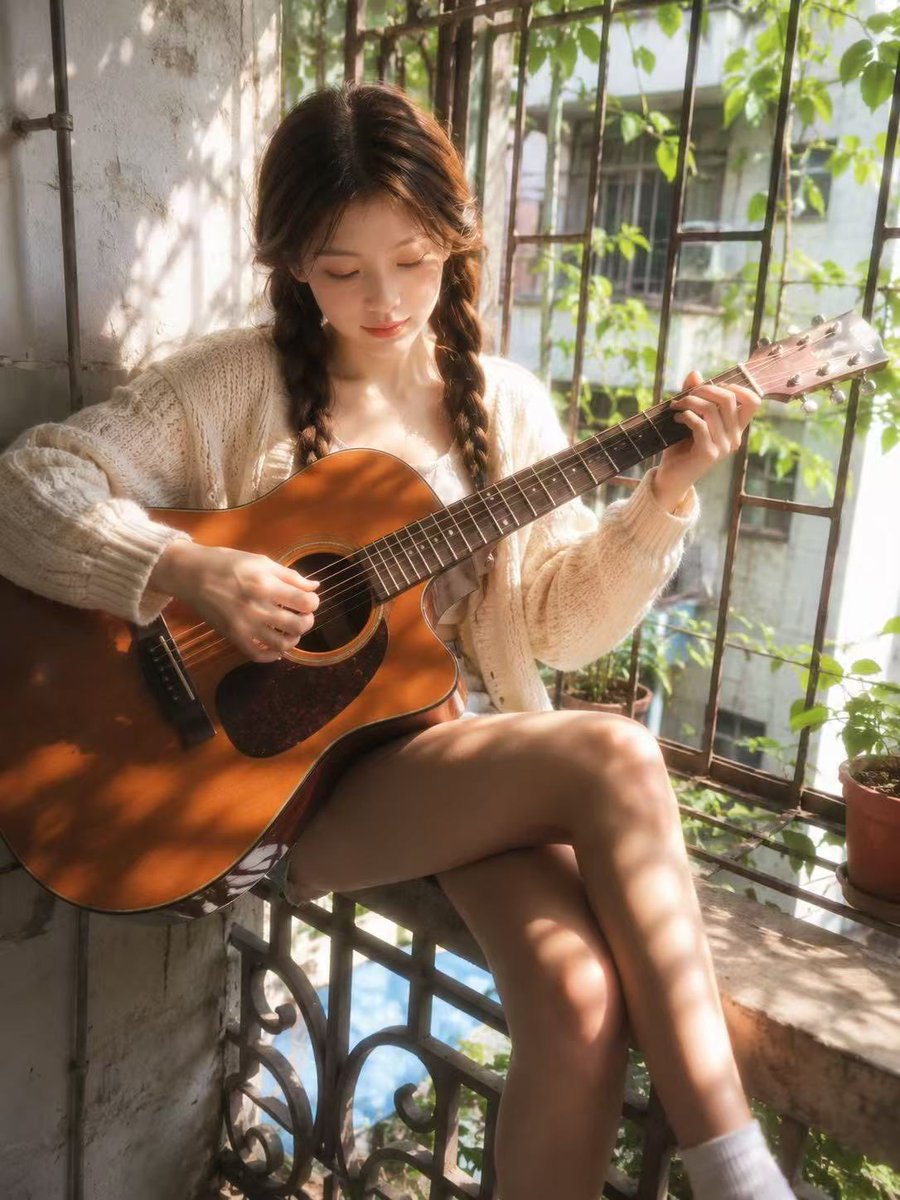 Dreamy Balcony Guitar Portrait