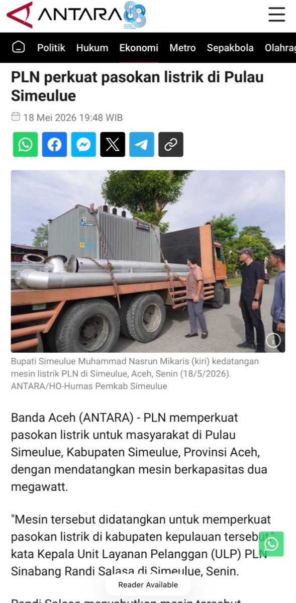 intiffany_'s tweet photo. akhirnya ada kabar baik buat warga simeulue, semoga langkah PLN ini bisa bikin pemadaman jauh berkurang dan aktivitas jadi lebih lancar tiap hari https://t.co/bLTDWA4T44