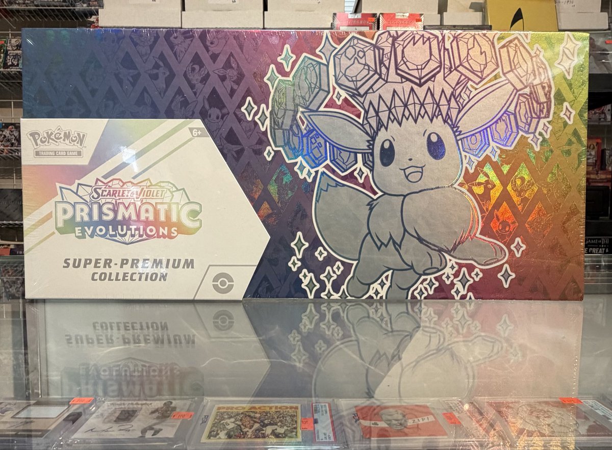 2_cards's tweet photo. Prismatic Evolutions Super Premium Collection back in stock!  Rising Chaos coming later this week!!! https://t.co/KeOer2guZG
