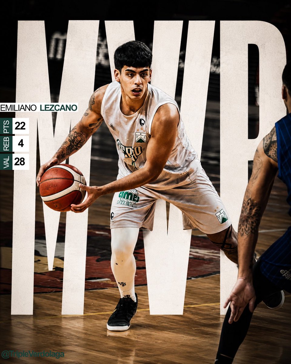 TripleVerdolaga's tweet photo. Una vez más, TUCU MVP 🔥

Con 22 puntos, 4 asistencias, 2 rebotes y 28 de valoración, Emiliano Lezcano selló su tercer MVP en estos Playoffs. https://t.co/ndFQgFeVmf