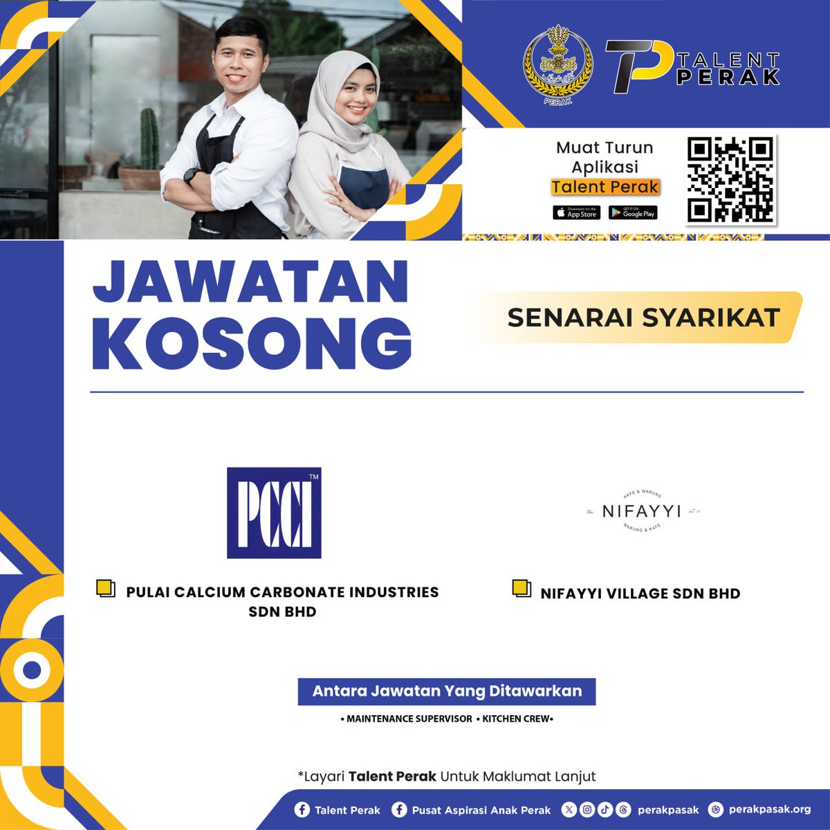 perakpasak's tweet photo. 𝐉𝐎𝐌 𝐂𝐀𝐑𝐈 𝐊𝐄𝐑𝐉𝐀 𝐃𝐈 𝐏𝐄𝐑𝐀𝐊 🚀

Banyak peluang pekerjaan menarik sedang menanti kome!
Moh hantar permohonan sekarang di aplikasi Talent perak❗️

Antara Jawatan yang Ditawarkan:
📍𝐌𝐀𝐈𝐍𝐓𝐄𝐍𝐀𝐍𝐂𝐄 𝐒𝐔𝐏𝐄𝐑𝐕𝐈𝐒𝐎𝐑
📍𝐊𝐈𝐓𝐂𝐇𝐄𝐍 𝐂𝐑𝐄𝐖 https://t.co/Lor0ZdVivw