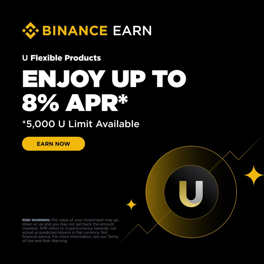 shinBysim8's tweet photo. New on #BinanceEarn:

Earn up to 8% APR with 
$U
 
@UTechStables
 Flexible Products. 

Here's what you get:
🔸 Real-Time APR rewards
🔸 Exclusive Bonus Tiered APR https://t.co/OpC4AVOQtH